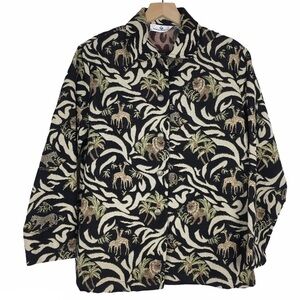 ERIN LONDON Jacket Blazer Tapestry Animal Print Tropical Shacket Safari Medium